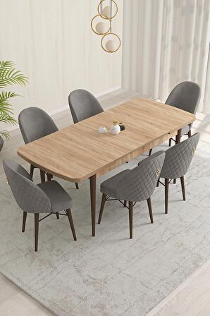 Rovena Liora Meşe 70x114 Açılabilir Mdf Mutfak Masası Takımı 6 Adet Sandalye