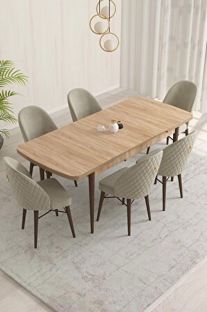 Rovena Liora Meşe 70x114 Açılabilir Mdf Mutfak Masası Takımı 6 Adet Sandalye