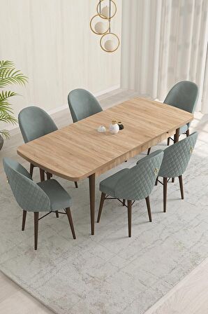 Rovena Liora Meşe 70x114 Açılabilir Mdf Mutfak Masası Takımı 6 Adet Sandalye
