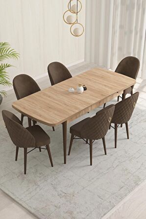 Rovena Liora Meşe 70x114 Açılabilir Mdf Mutfak Masası Takımı 6 Adet Sandalye