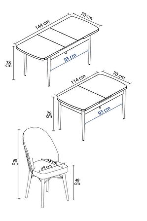 Rovena Liora Barok 70x114 Açılabilir Mdf Mutfak Masası Takımı 4 Adet Sandalye