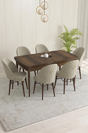 Rovena Liora Barok 70x114 Açılabilir Mdf Mutfak Masası Takımı 6 Adet Sandalye