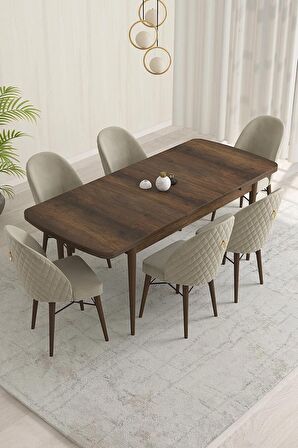 Rovena Liora Barok 70x114 Açılabilir Mdf Mutfak Masası Takımı 6 Adet Sandalye