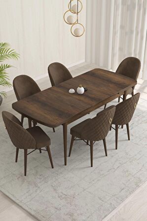 Rovena Liora Barok 70x114 Açılabilir Mdf Mutfak Masası Takımı 6 Adet Sandalye