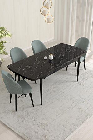 Rovena Liora Siyah Mermer 70x114 Açılabilir Mdf Mutfak Masası Takımı 4 Adet Sandalye