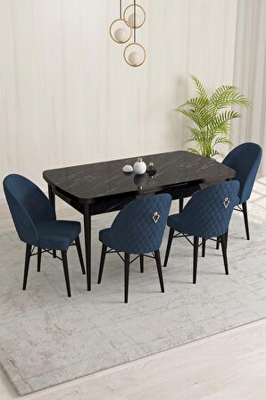 Rovena Liora Siyah Mermer 70x114 Açılabilir Mdf Mutfak Masası Takımı 4 Adet Sandalye