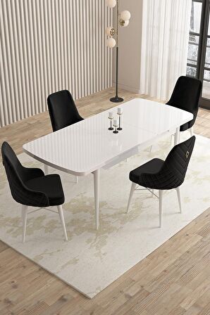 Rovena Almira Beyaz 70x114 Açılabilir Mdf Mutfak Masası Takımı 4 Adet Sandalye