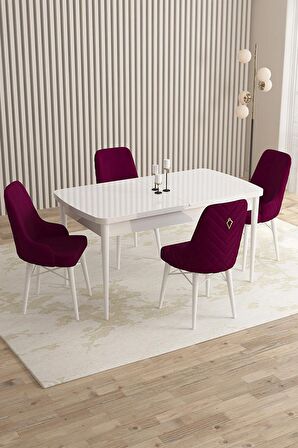 Rovena Almira Beyaz 70x114 Açılabilir Mdf Mutfak Masası Takımı 4 Adet Sandalye