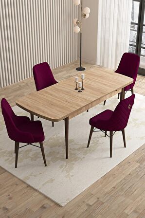 Rovena Almira Meşe 70x114 Açılabilir Mdf Mutfak Masası Takımı 4 Adet Sandalye
