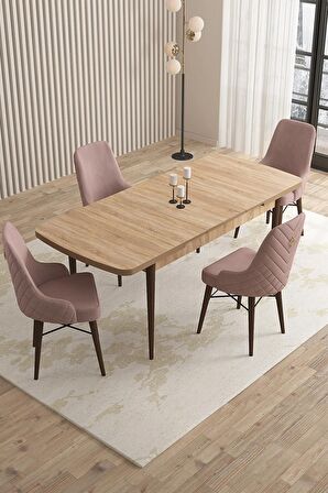 Rovena Almira Meşe 70x114 Açılabilir Mdf Mutfak Masası Takımı 4 Adet Sandalye