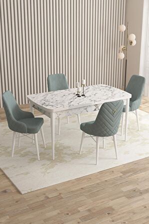 Rovena Almira Beyaz Mermer 70x114 Açılabilir Mdf Mutfak Masası Takımı 4 Adet Sandalye