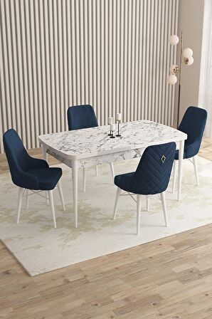 Rovena Almira Beyaz Mermer 70x114 Açılabilir Mdf Mutfak Masası Takımı 4 Adet Sandalye