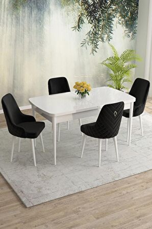 Rovena Blanca Beyaz 80x132 Açılabilir Mdf Mutfak Masası Takımı 4 Adet Sandalye
