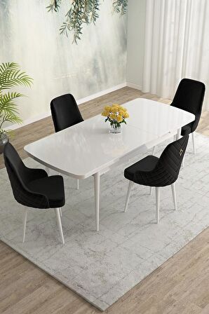 Rovena Blanca Beyaz 80x132 Açılabilir Mdf Mutfak Masası Takımı 4 Adet Sandalye