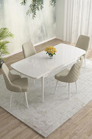 Rovena Blanca Beyaz 80x132 Açılabilir Mdf Mutfak Masası Takımı 4 Adet Sandalye