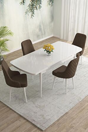 Rovena Blanca Beyaz 80x132 Açılabilir Mdf Mutfak Masası Takımı 4 Adet Sandalye
