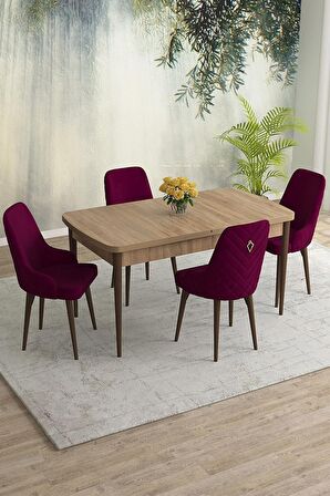 Rovena Blanca Meşe 80x132 Açılabilir Mdf Mutfak Masası Takımı 4 Adet Sandalye
