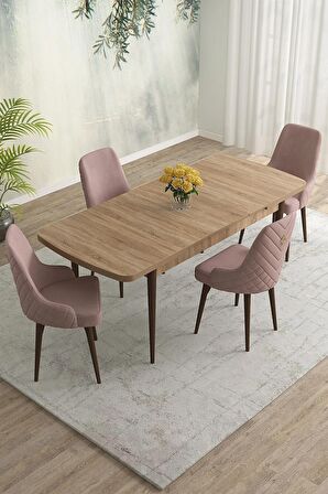 Rovena Blanca Meşe 80x132 Açılabilir Mdf Mutfak Masası Takımı 4 Adet Sandalye