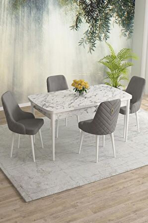 Rovena Blanca Beyaz Mermer 80x132 Açılabilir Mdf Mutfak Masası Takımı 4 Adet Sandalye