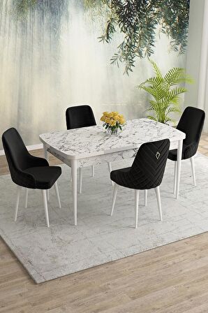Rovena Blanca Beyaz Mermer 80x132 Açılabilir Mdf Mutfak Masası Takımı 4 Adet Sandalye