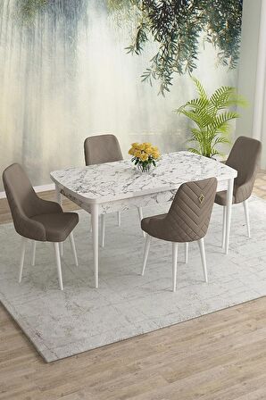 Rovena Blanca Beyaz Mermer 80x132 Açılabilir Mdf Mutfak Masası Takımı 4 Adet Sandalye
