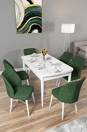 Rovena Mary Beyaz 70x114 Açılabilir Mdf Mutfak Masası Takımı 6 Adet Sandalye