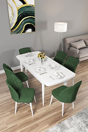 Rovena Mary Beyaz 70x114 Açılabilir Mdf Mutfak Masası Takımı 6 Adet Sandalye