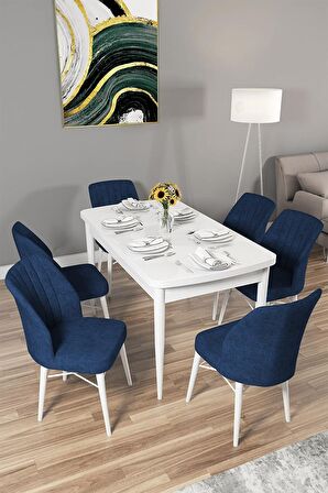 Rovena Mary Beyaz 70x114 Açılabilir Mdf Mutfak Masası Takımı 6 Adet Sandalye