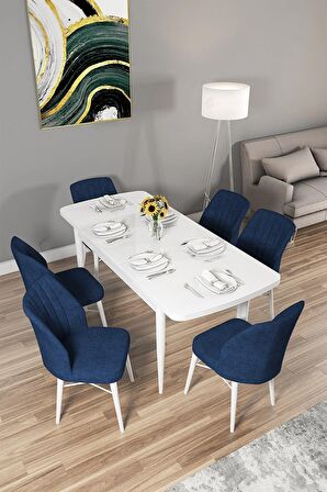 Rovena Mary Beyaz 70x114 Açılabilir Mdf Mutfak Masası Takımı 6 Adet Sandalye