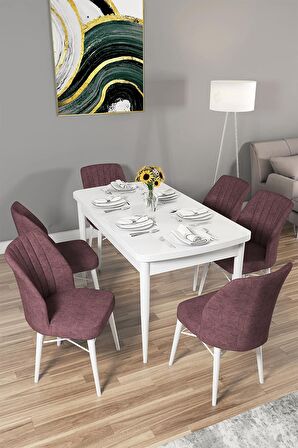 Rovena Mary Beyaz 70x114 Açılabilir Mdf Mutfak Masası Takımı 6 Adet Sandalye
