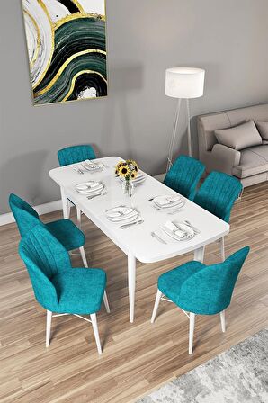 Rovena Mary Beyaz 70x114 Açılabilir Mdf Mutfak Masası Takımı 6 Adet Sandalye