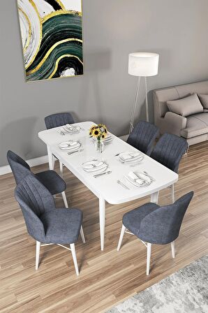 Rovena Mary Beyaz 70x114 Açılabilir Mdf Mutfak Masası Takımı 6 Adet Sandalye
