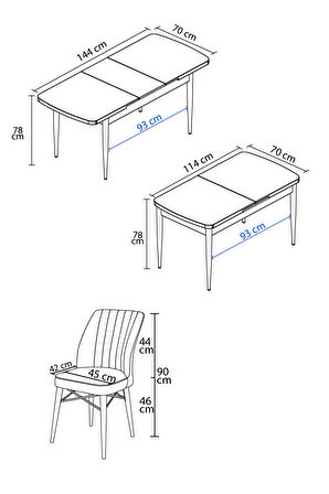 Rovena Mary Meşe 70x114 Açılabilir Mdf Mutfak Masası Takımı 4 Adet Sandalye