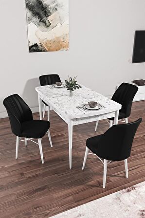 Rovena Mary Beyaz Mermer 70x114 Açılabilir Mdf Mutfak Masası Takımı 4 Adet Sandalye
