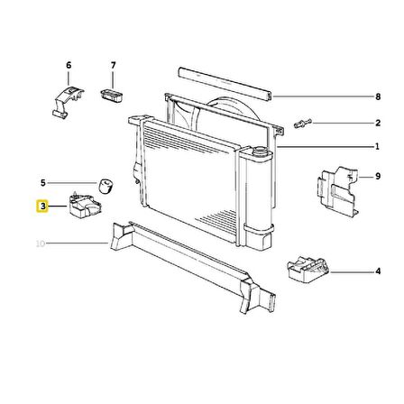 BMW E36 VE Z3 RADYATÖR TUTUCU BRAKETİ SAĞ 17111723337