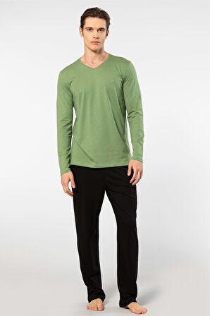 Cacharel Erkek Uzun Kollu Modal Pijama Takım 2237/Yeşil