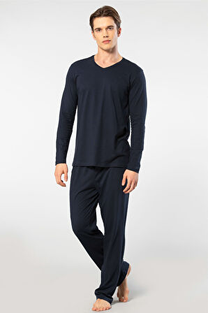 Cacharel Erkek Uzun Kollu Modal Pijama Takım 2237/Lacivert