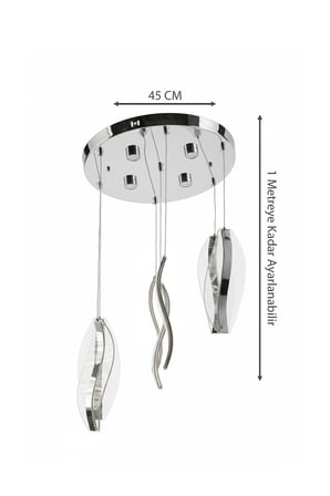 Krom Çemberli Seri 7li Estetik Kavisli ve Oval Akrilik Model Akrilik Modern Ledli Sarkıt