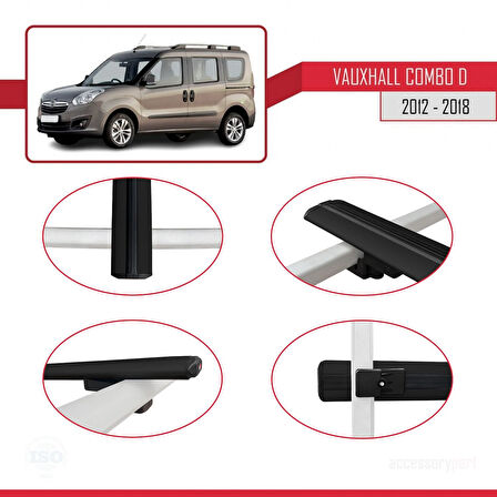 Vauxhall Combo D 2012-2018 Arası ile Uyumlu BASIC Model Ara Atkı Tavan Barı Siyah 2 Adet