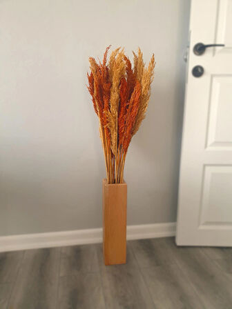 Ahşap Pampas, Cansız Çiçek Vazosu 40x10x10 cm