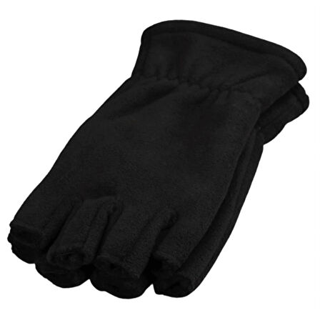 Unisex Siyah Kışlık Parmaksız Kesik Polar Eldiven - İpli Polar Boyunluk - Polar Kar Maskesi 3'lü Set