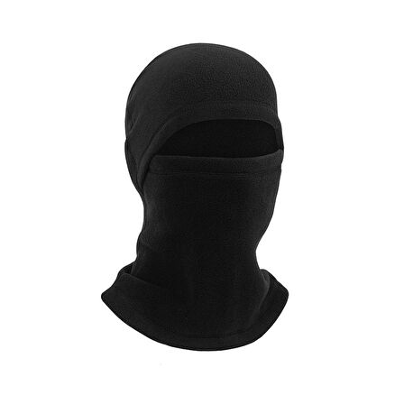 Unisex Siyah Kışlık Parmaksız Kesik Polar Eldiven - İpli Polar Boyunluk - Polar Kar Maskesi 3'lü Set