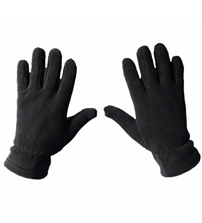 Erkek Siyah Kışlık Termal Polar Eldiven Ipli Polar Boyunluk Polar Kar Maskesi 3'lü Set