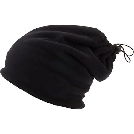 Unisex Siyah Kışlık Polar Kesik Yarım Parmak Eldiven Polar Bere Polar Boyunluk 3'lü Set