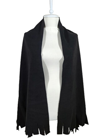 Siyah Kışlık Püskül Detaylı Polar Şal Omuz Şalı Shoulder Shawl