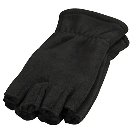 Unisex Siyah Parmaksız Kesik Yarım Parmak Kışlık Termal Polar Eldiven - Polar Kar Maskesi 2'li Set