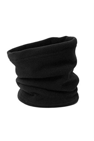 Unisex Siyah Kışlık Termal Polar Kar Maskesi - Şapka Bere Olabilen Ipli Polar Boyunluk 2'li Set