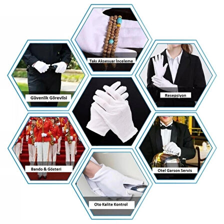 Unisex Beyaz Bando Garson Pandomim Gösteri Merasim Tören Eldiveni Glove