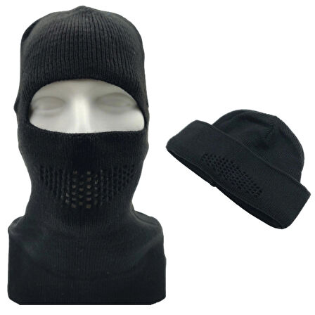Siyah Kışlık Şapka Bere Olabilen Tactical Modüler Kar Maskesi