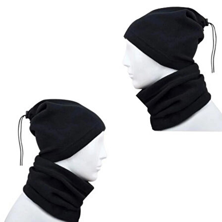 Kışlık Şapka Bere Olabilen Ipli Termal Polar Boyunluk 2'li Set